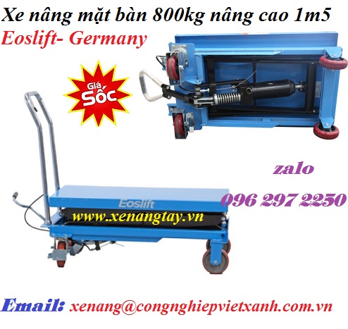 Xe nâng mặt bàn 800kg nâng cao 1m5 Eoslift- Germany