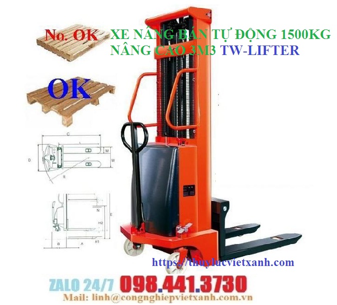 Xe nâng bán tự động 1500kg cao 3m3 TW-LIFTER