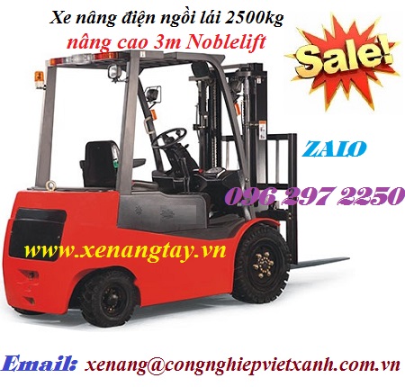 Xe nâng điện ngồi lái 2500kg nâng cao 3m Noblelift