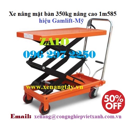 Xe nâng mặt bàn 350kg nâng cao 1m585 hiệu Gamlift-Mỹ