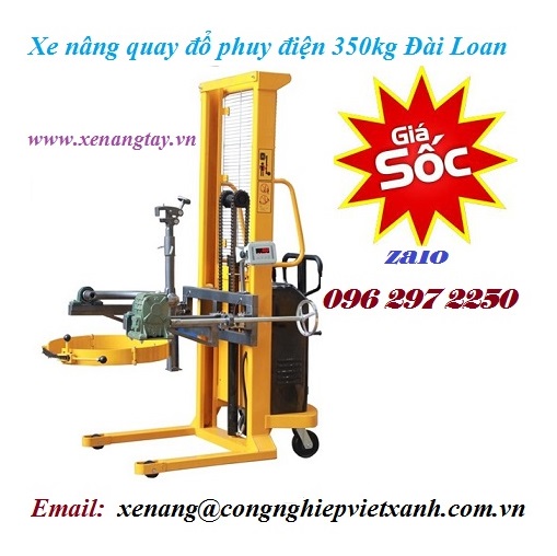 Xe nâng quay đổ phuy điện 350kg Đài Loan