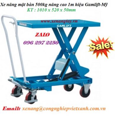 Xe nâng mặt bàn 500kg nâng cao 1m hiệu Gamlift-Mỹ