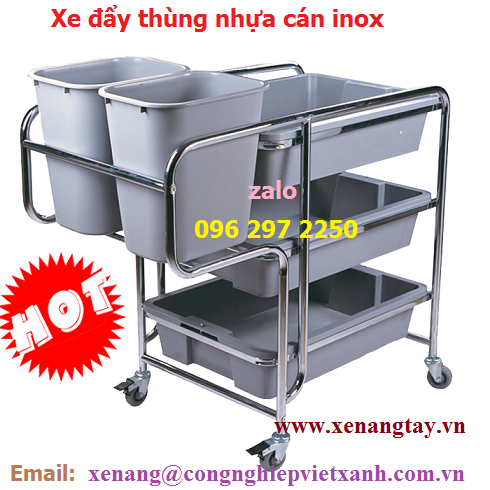 Xe thu dọn thức ăn cán inox