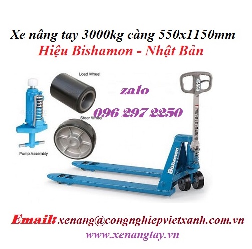 Xe nâng tay 3000kg càng 520x1150mm Bishamon – Nhật Bản