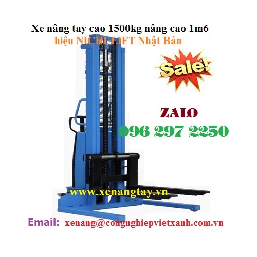 Xe nâng tay cao 1500kg nâng cao 1m6 chân rộng 1400mm hiệu NICHI-LIFT Nhật Bản