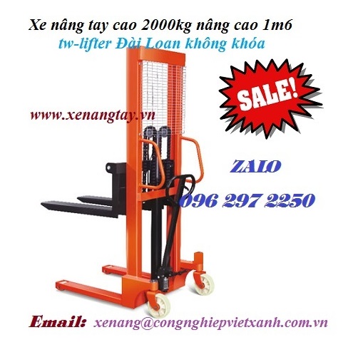 Xe nâng tay cao 2000kg nâng cao 1m6 hiệu tw-lifter Đài Loan không khóa