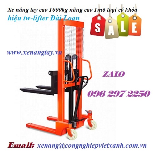 Xe nâng tay cao 1000kg nâng cao 1m6 loại có khóa bánh- hiệu tw-lifter Đài Loan