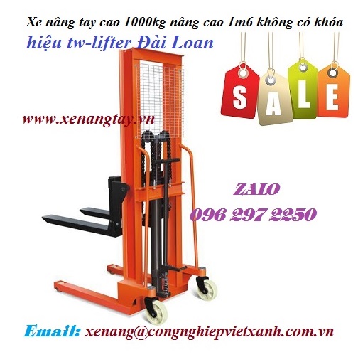 Xe nâng tay cao 1000kg nâng cao 1m6 loại không có khóa – hiệu tw-lifter Đài Loan