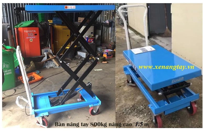 Xe nâng mặt bàn 800kg nâng cao 1m5 Eoslift- Germany