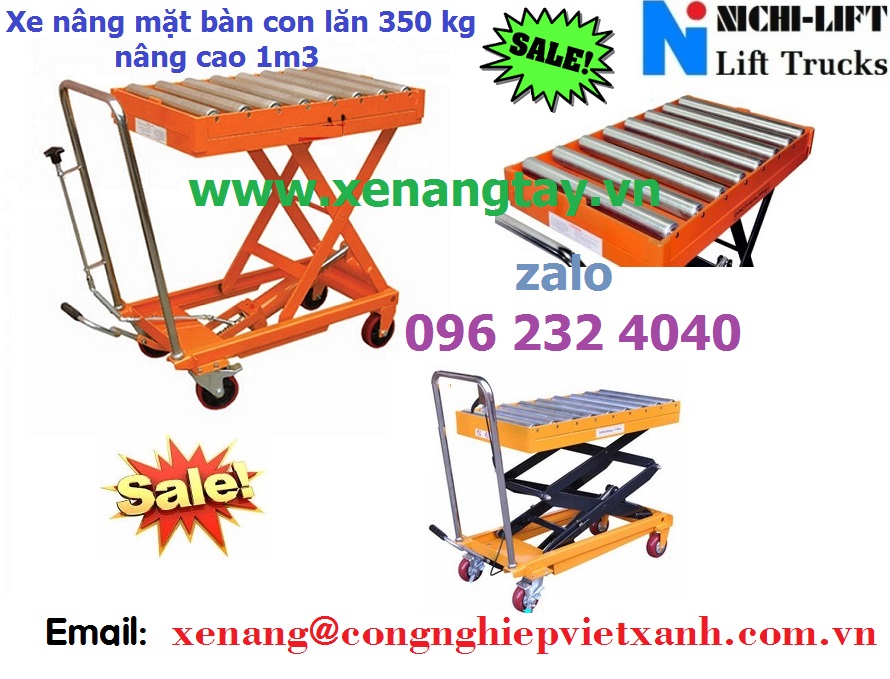 Xe nâng mặt bàn con lăn 350kg nâng cao 1300mm NAL35 NICHI-LIFT – JAPAN