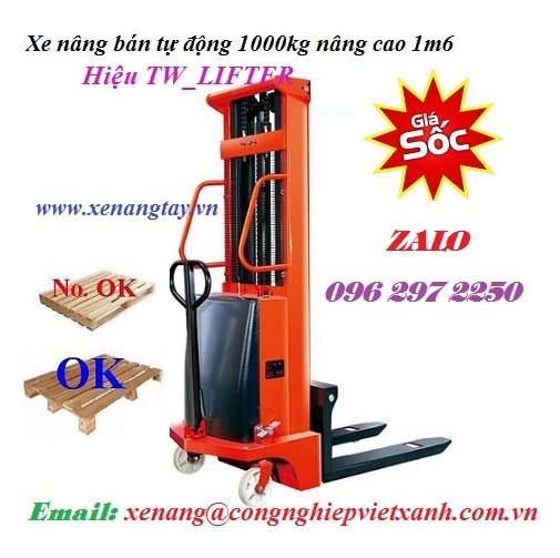 Xe nâng bán tự động 1000kg nâng cao 1m6 TW_LIFTER