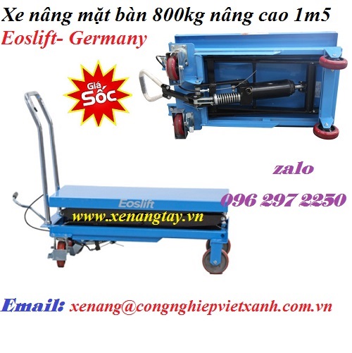 Xe nâng mặt bàn 800kg nâng cao 1m5 Eoslift- Germany