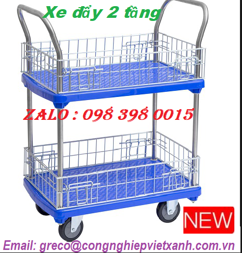 Xe đẩy hàng Việt Xanh 2 tầng